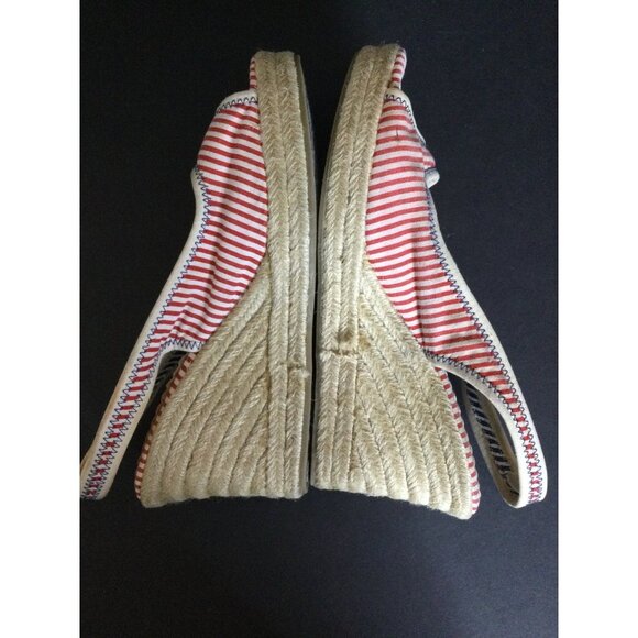 Bongo Women's Shoes Wedges Heel Striped Pearl Button Wrapped Red White Size 10M - Picture 5 of 10